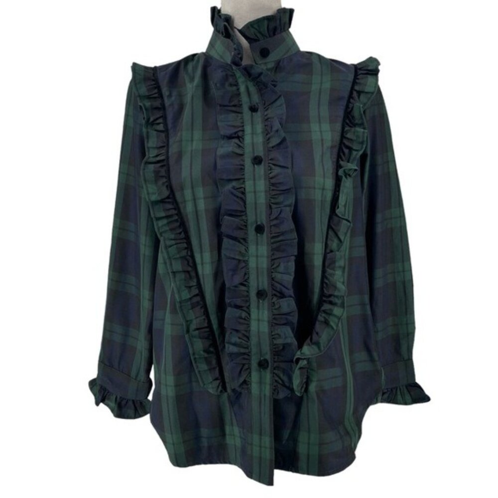 Tuckernuck | NEW Blackwatch Plaid Ruffle Reagan Button Down Size M - Picture 4 of 13